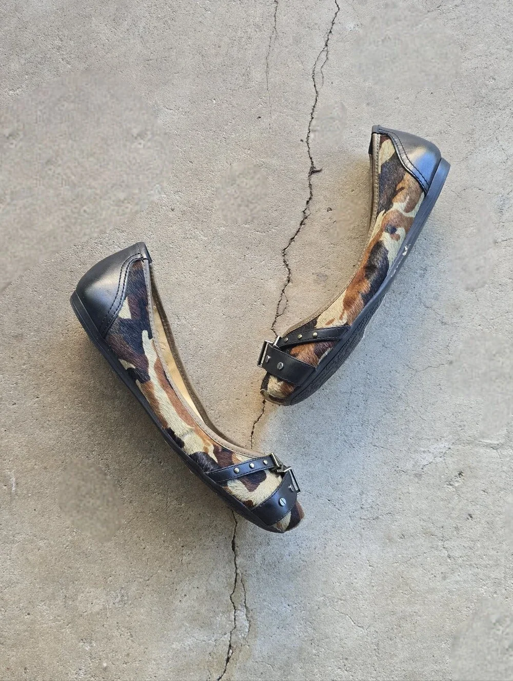 vtg y2k animal print fur steampunk indie buckle ballet flats size 8